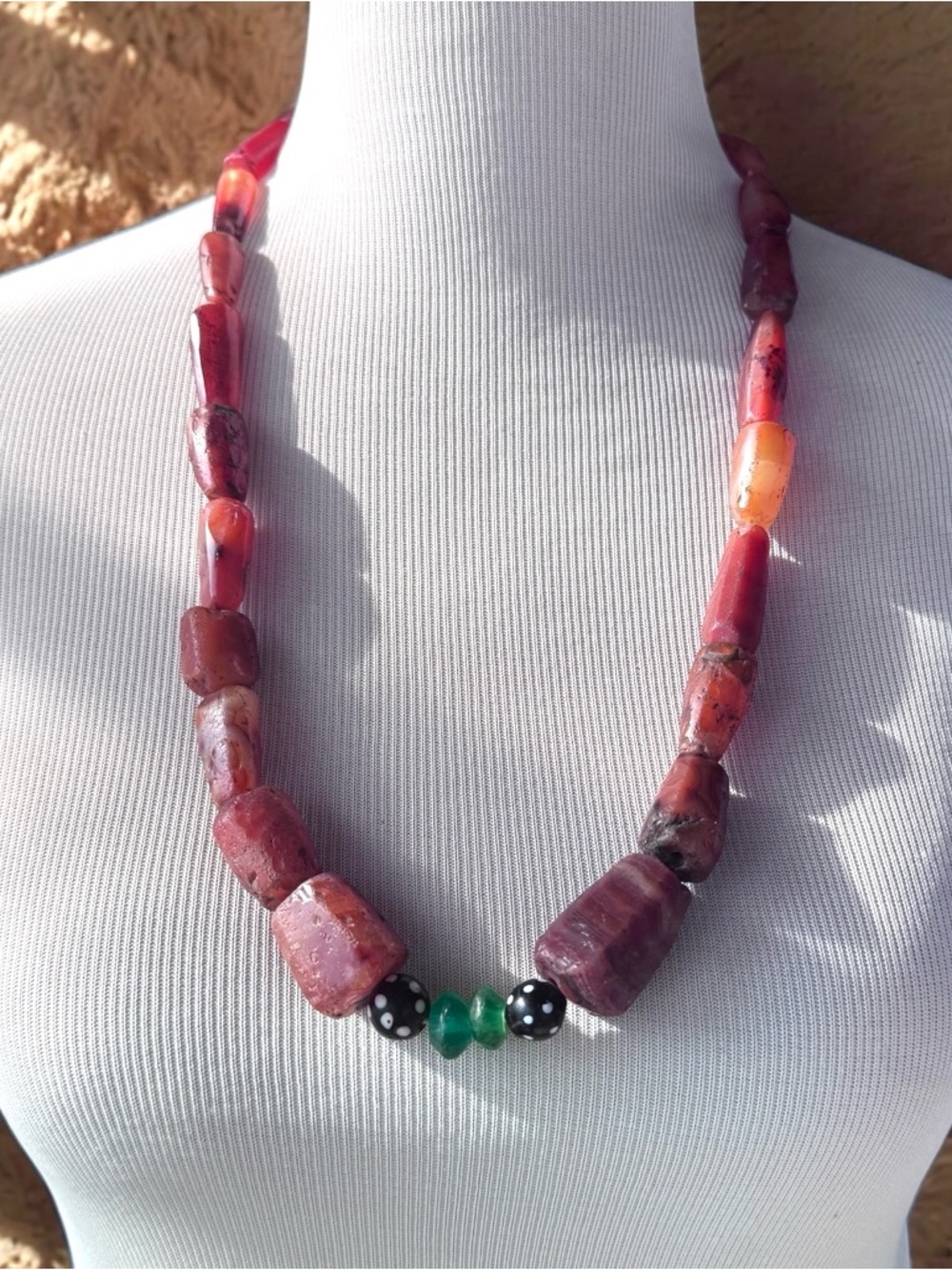 Antique Carnelian Agate Trade Beads & Venetian Skunk Eye 25-35mm - 216g